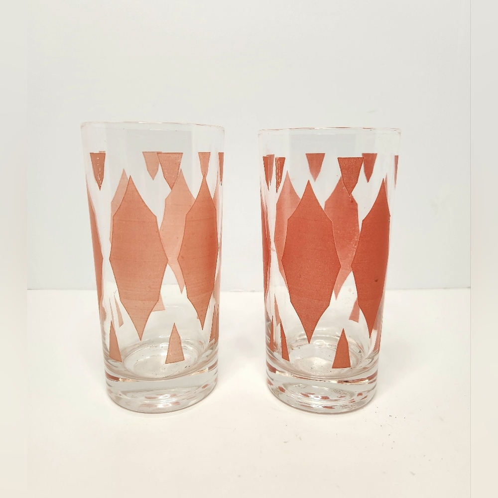 MCM Red Atomic Diamond Pattern Highball Glasses Set of 2
